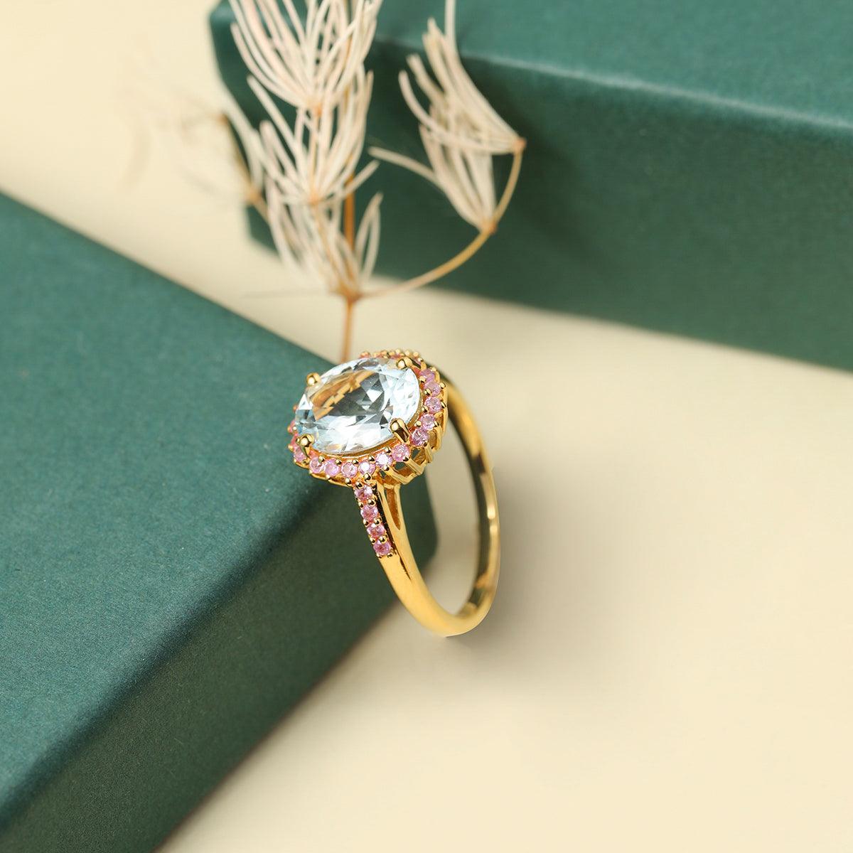 2.95 Ct. Aquamarine Pink Sapphire 10kt Yellow Gold Engagement Ring Jewelry - YoTreasure