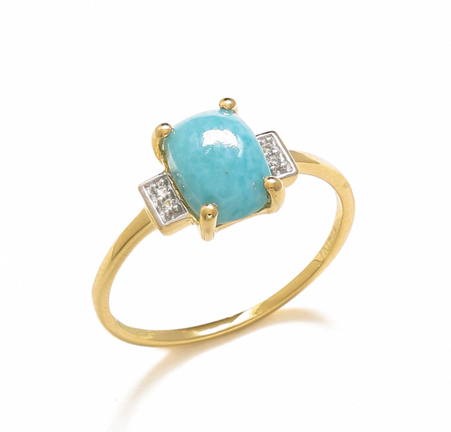 1.42 Ct Larimar White Topaz Solid 10k Yellow Gold Ring Jewelry - YoTreasure