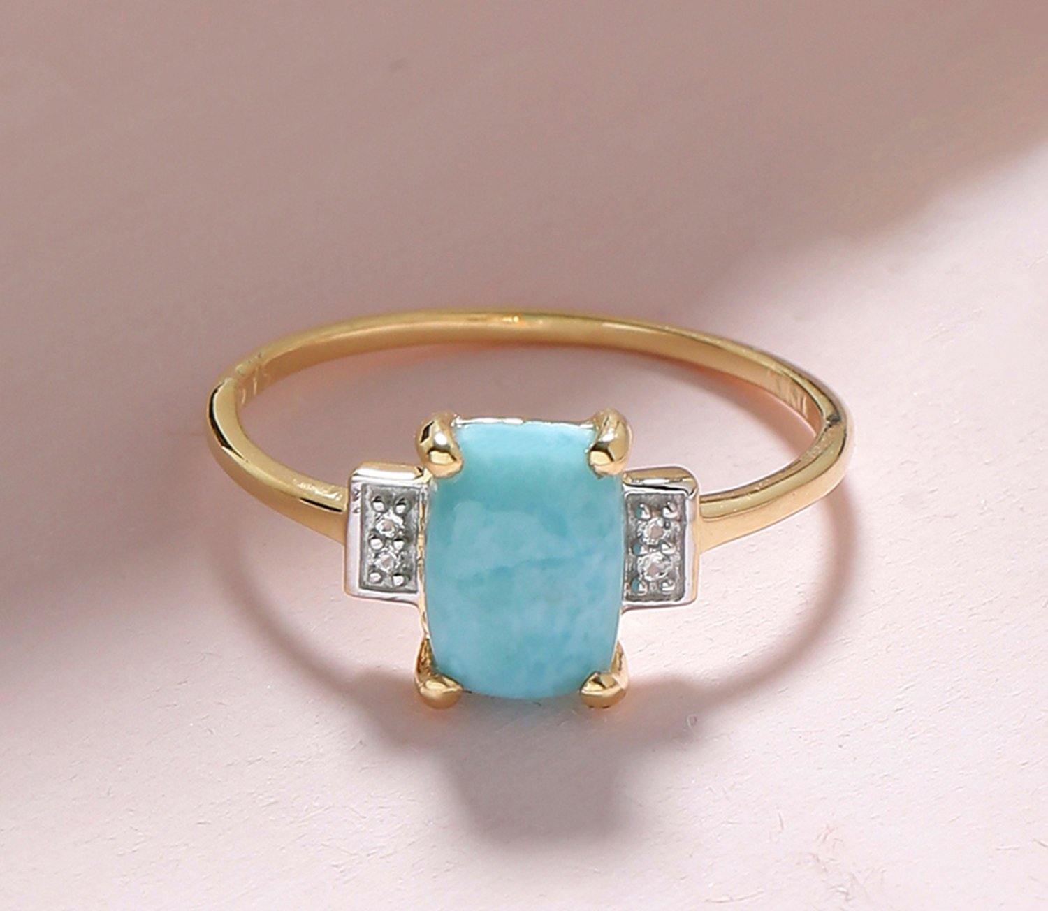 1.42 Ct Larimar White Topaz Solid 10k Yellow Gold Ring Jewelry - YoTreasure