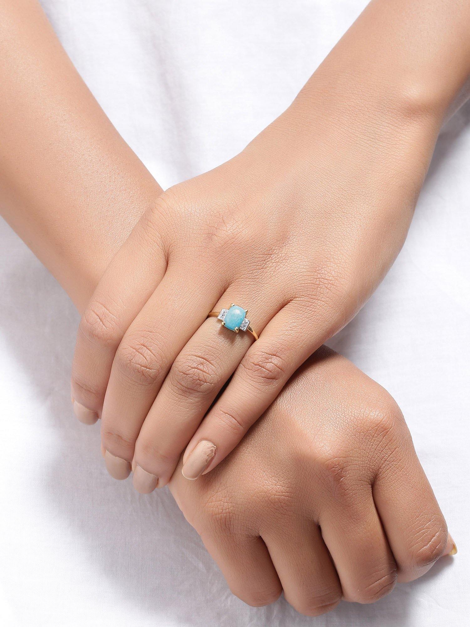 1.42 Ct Larimar White Topaz Solid 10k Yellow Gold Ring Jewelry - YoTreasure