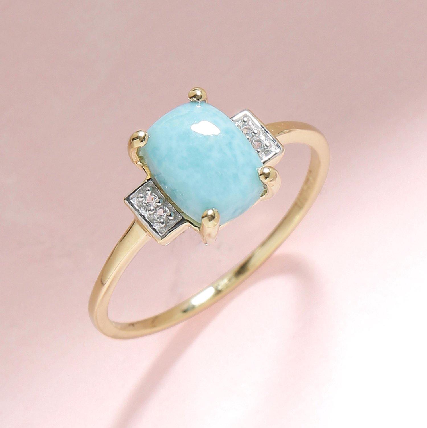 1.42 Ct Larimar White Topaz Solid 10k Yellow Gold Ring Jewelry - YoTreasure
