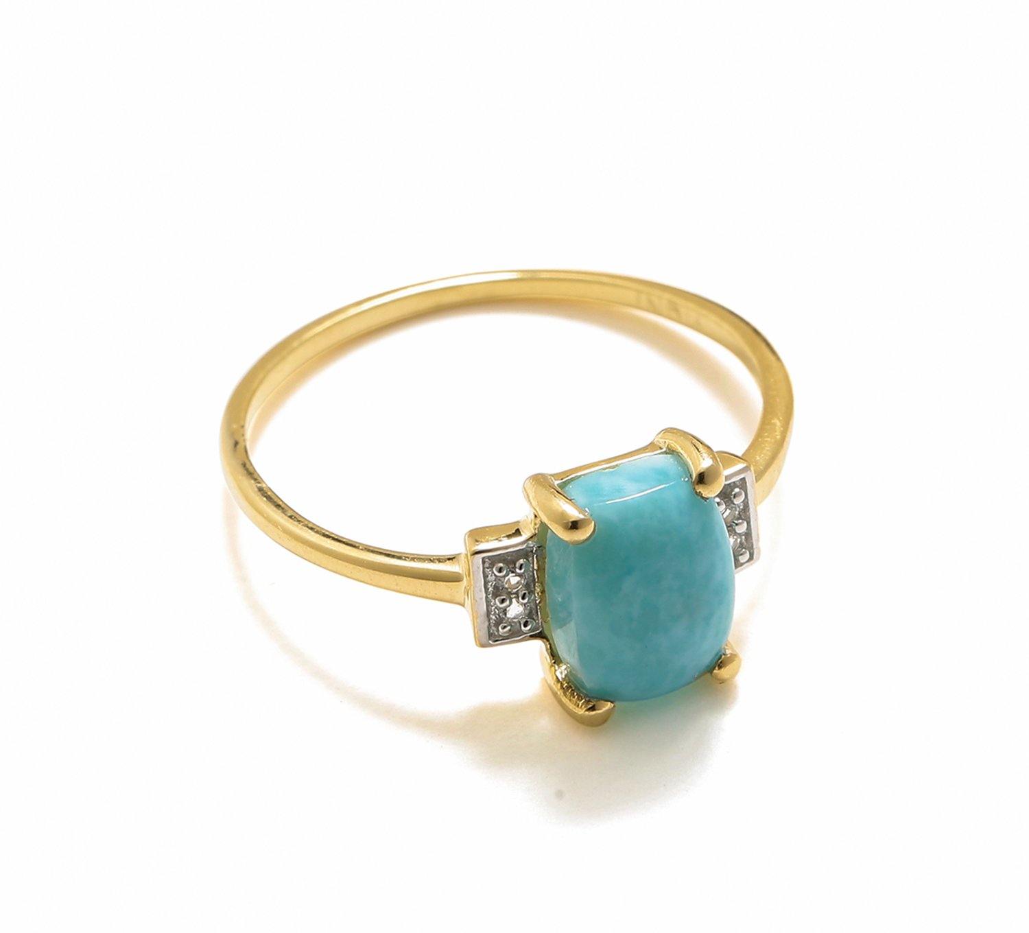 1.42 Ct Larimar White Topaz Solid 10k Yellow Gold Ring Jewelry - YoTreasure