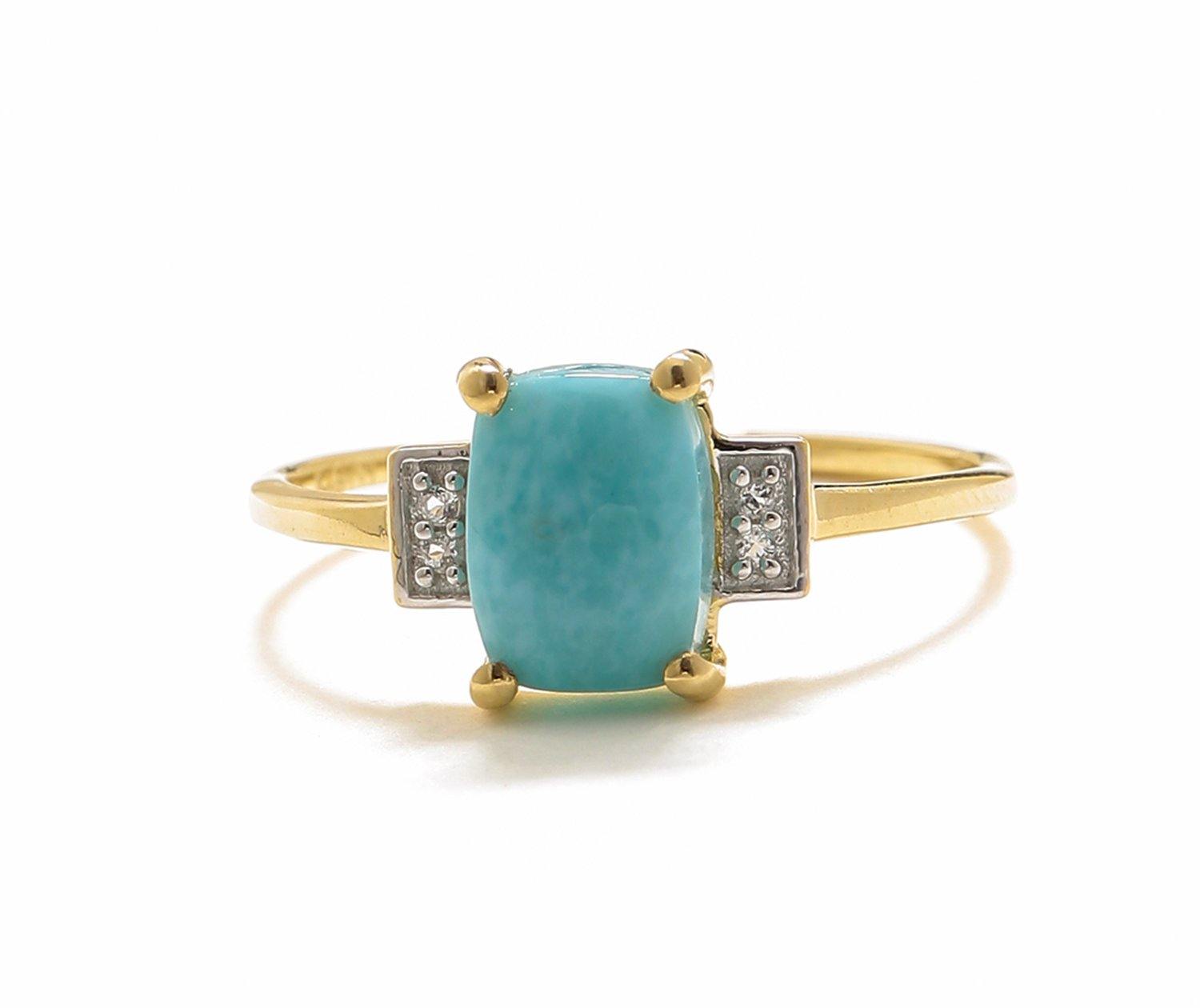 1.42 Ct Larimar White Topaz Solid 10k Yellow Gold Ring Jewelry - YoTreasure