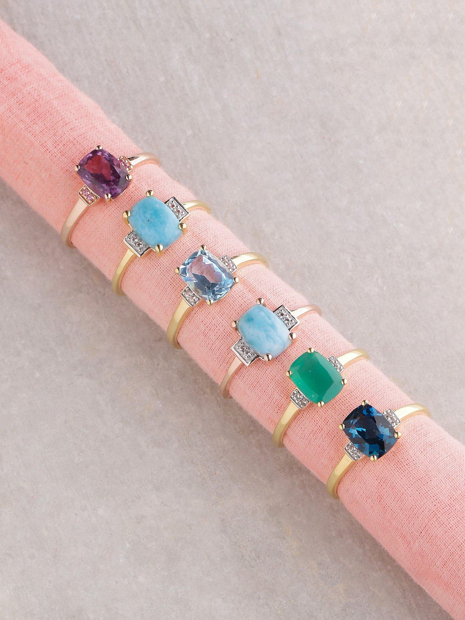 1.42 Ct Larimar White Topaz Solid 10k Yellow Gold Ring Jewelry - YoTreasure