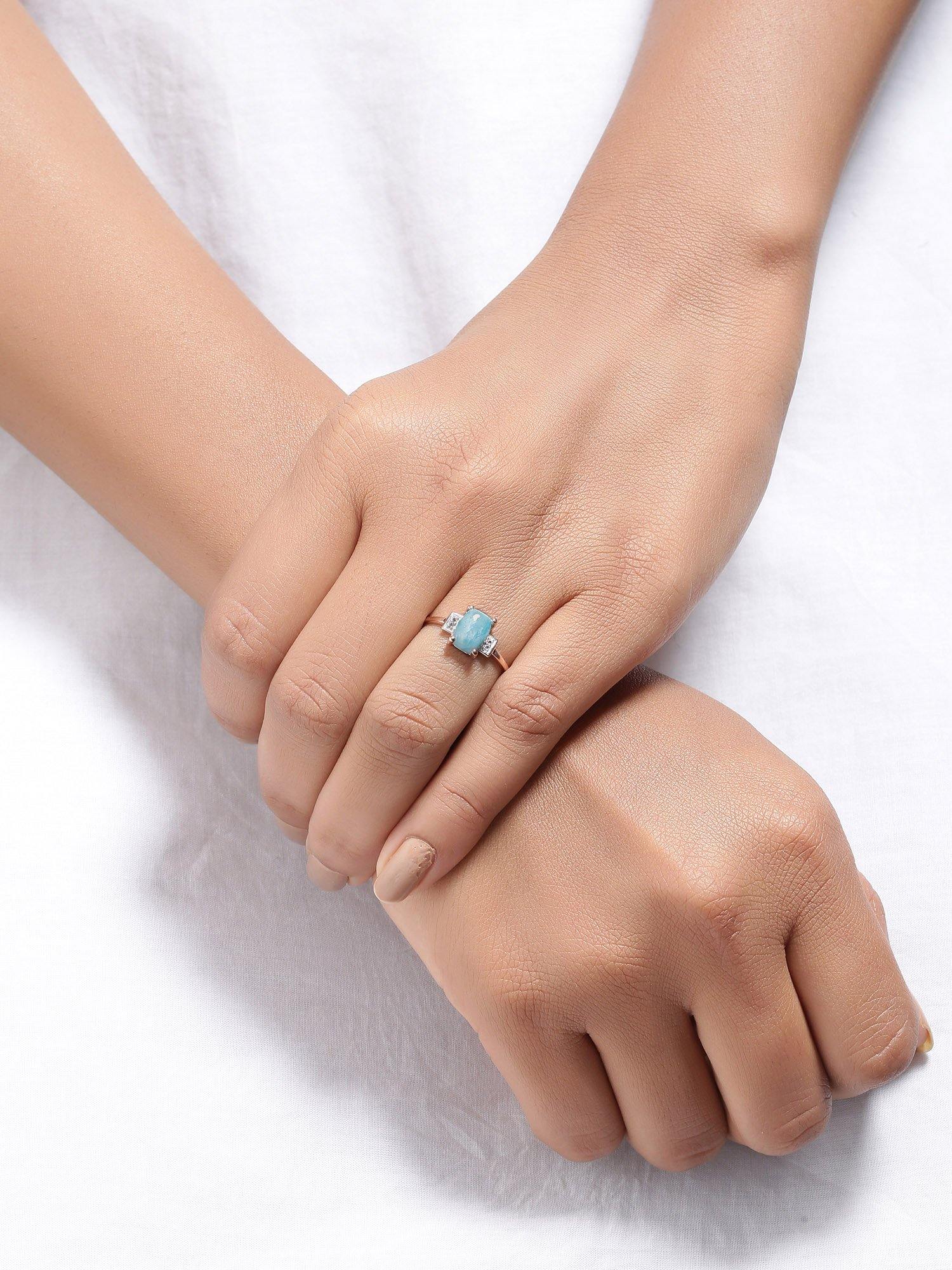1.42 Ct Larimar White Topaz Solid 10k Rose Gold Ring Jewelry - YoTreasure