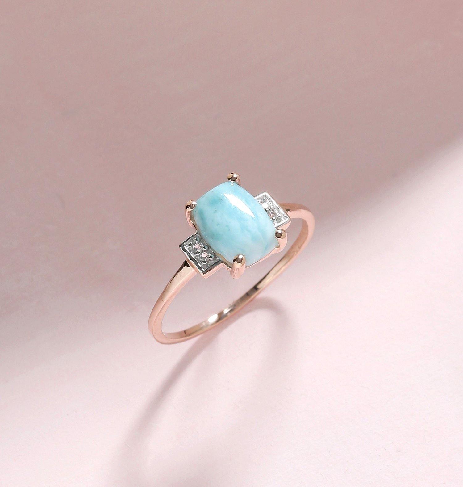 1.42 Ct Larimar White Topaz Solid 10k Rose Gold Ring Jewelry - YoTreasure
