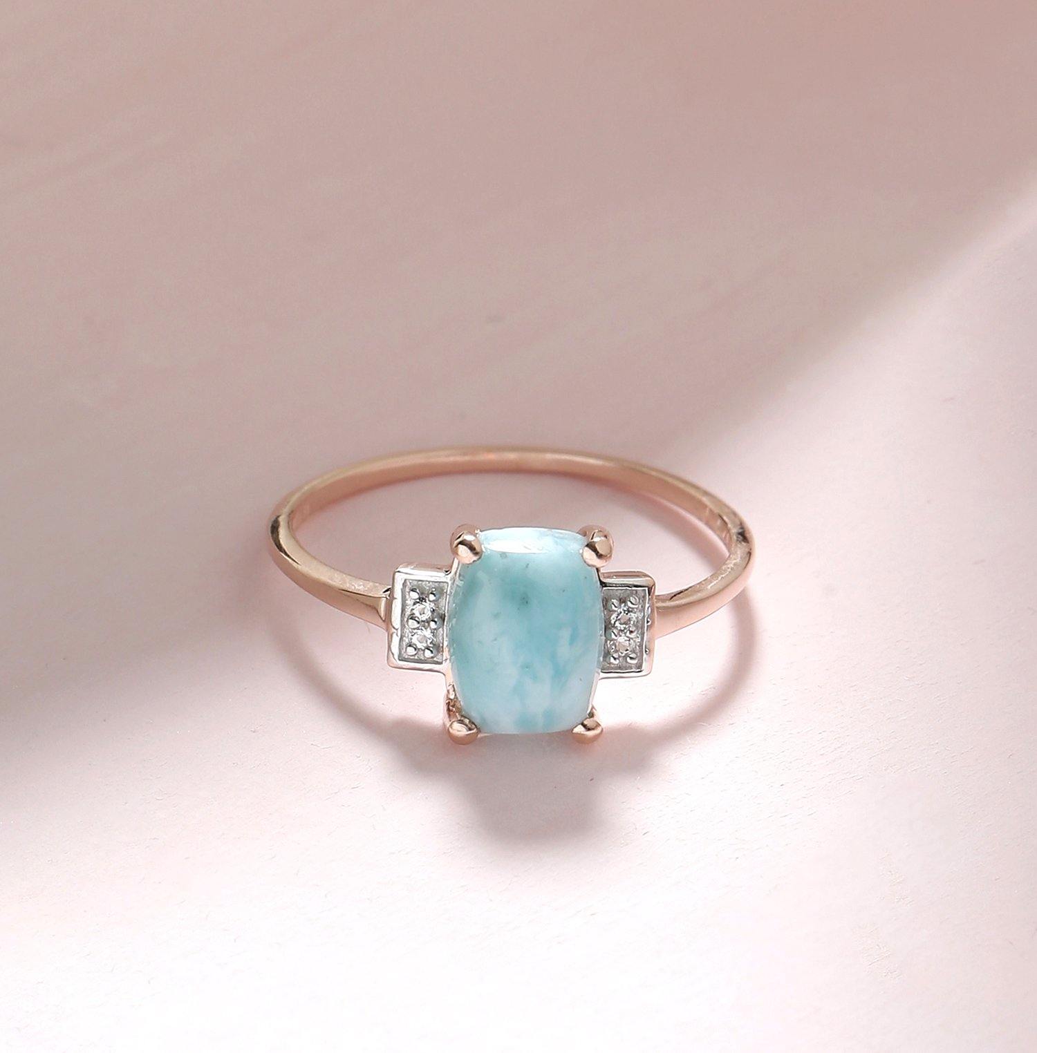 1.42 Ct Larimar White Topaz Solid 10k Rose Gold Ring Jewelry - YoTreasure