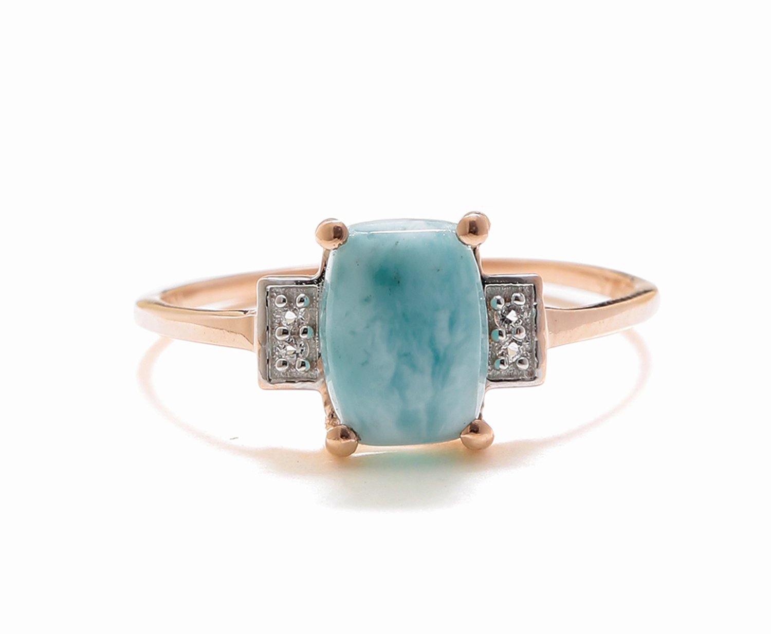 1.42 Ct Larimar White Topaz Solid 10k Rose Gold Ring Jewelry - YoTreasure