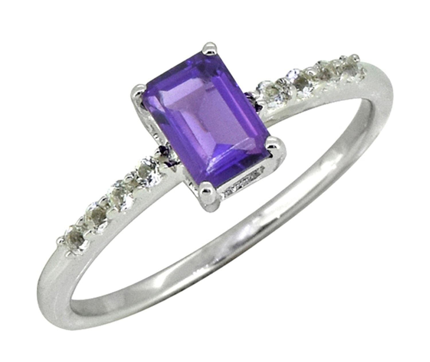 0.64 Ct Amethyst White Topaz Solid 925 Sterling Silver Ring Jewelry - YoTreasure