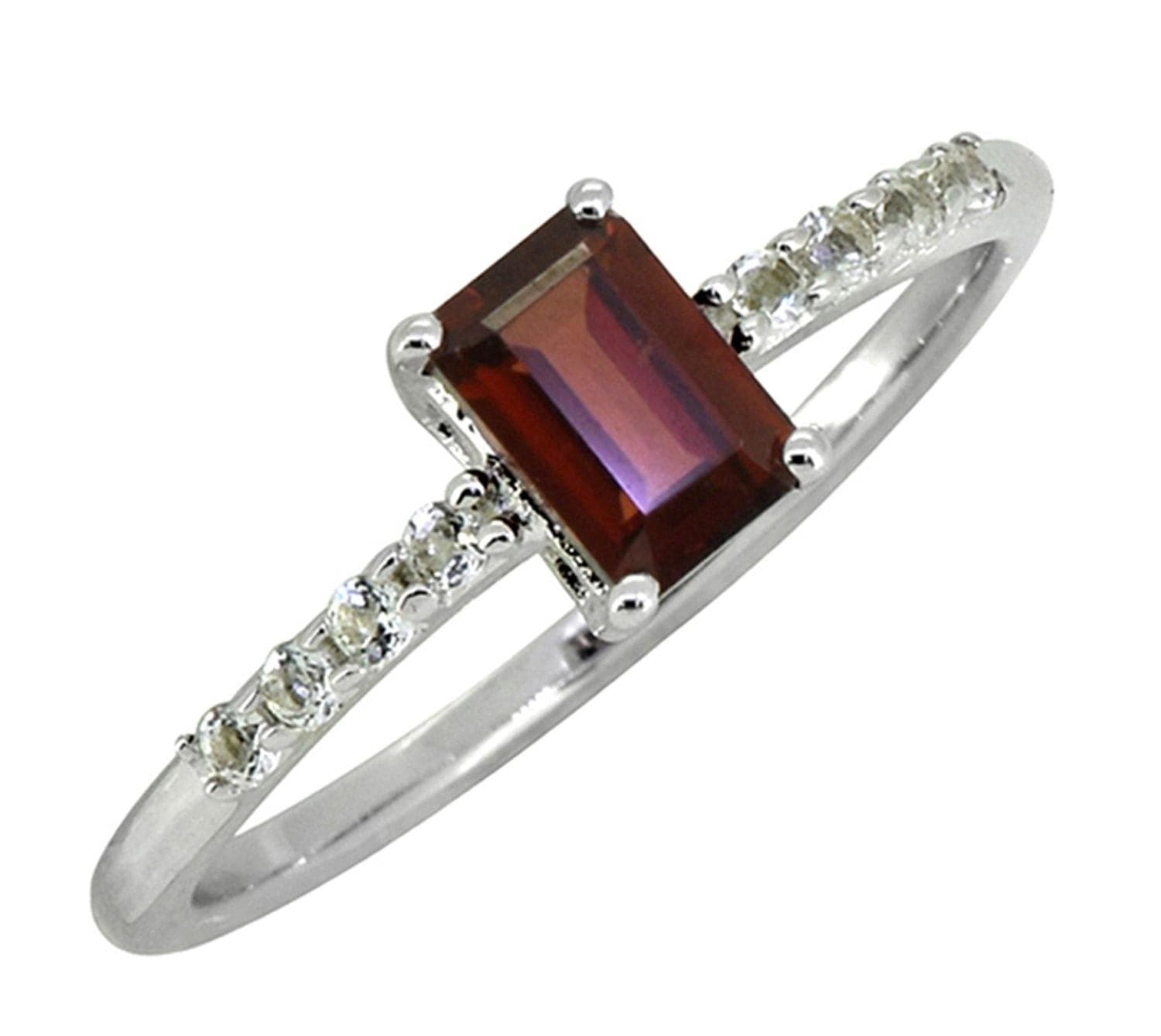 0.64 Ct Garnet White Topaz Solid 925 Sterling Silver Ring Jewelry - YoTreasure