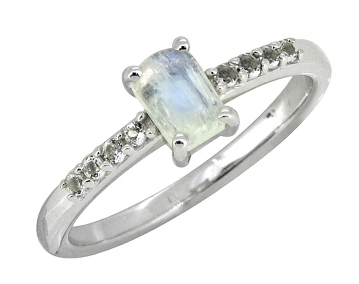 0.64 Ct Moonstone White Topaz Solid 925 Sterling Silver Ring Jewelry - YoTreasure