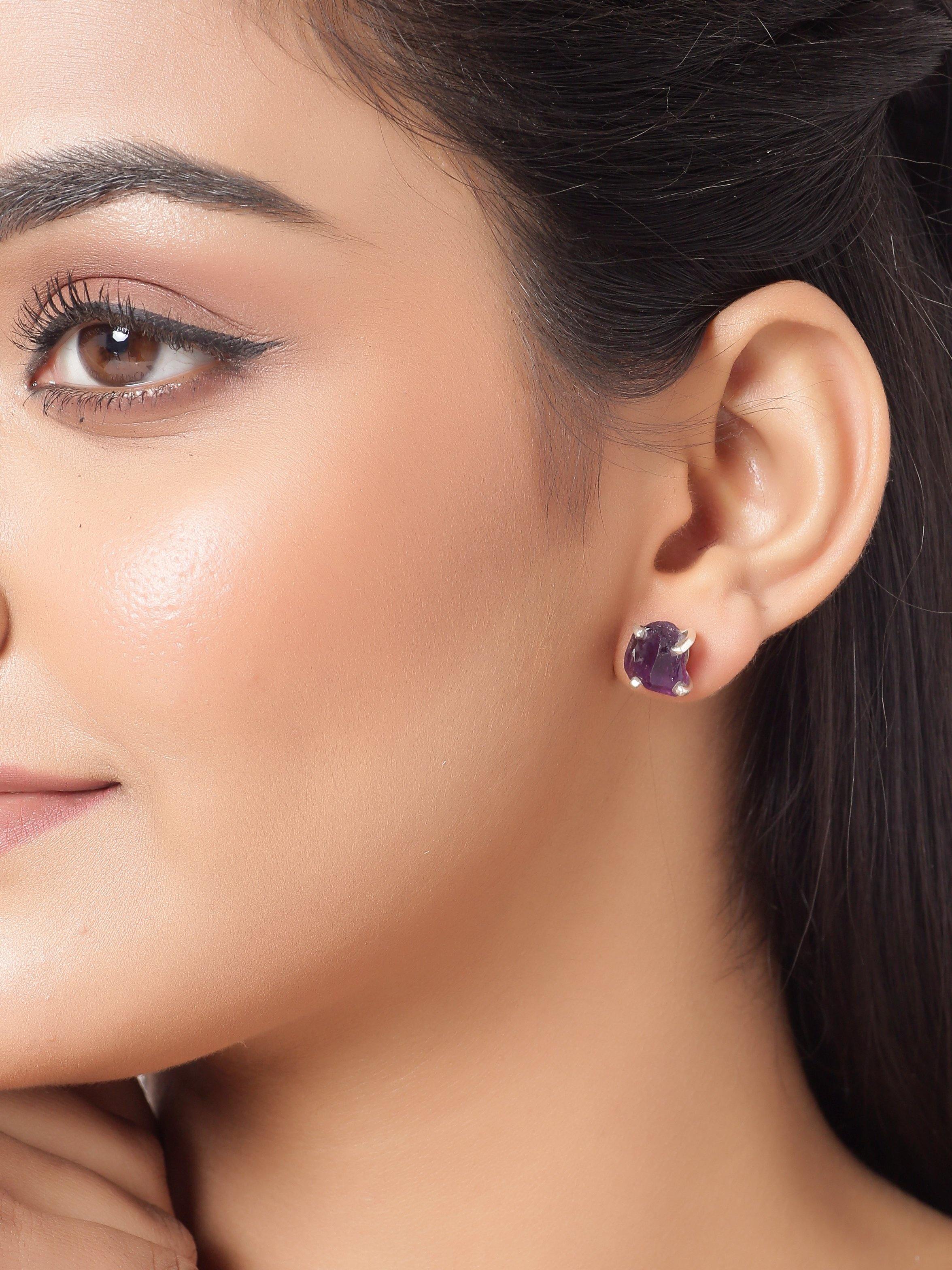 Rough Amethyst Solid 925 Sterling Silver Stud Earrings - YoTreasure