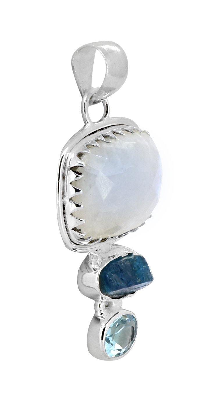 Moonstone Apatite Blue Topaz Solid 925 Sterling Silver Bold Chain Pendant - YoTreasure