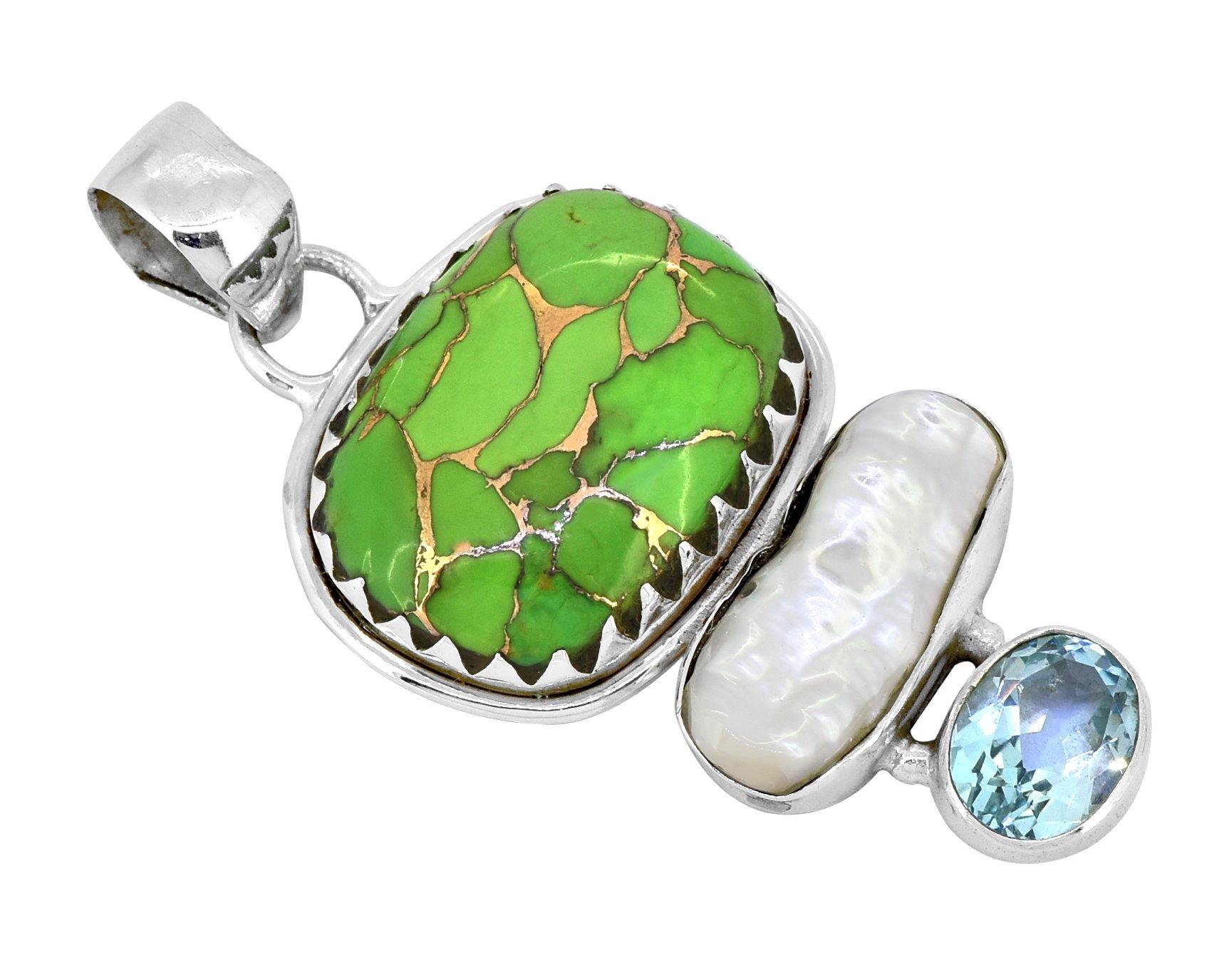 Green Copper Turquoise Solid 925 Sterling Silver Chain Pendant Jewelry - YoTreasure
