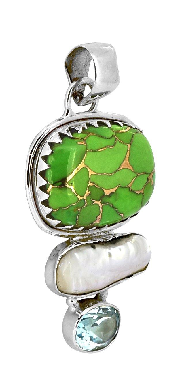 Green Copper Turquoise Solid 925 Sterling Silver Chain Pendant Jewelry - YoTreasure
