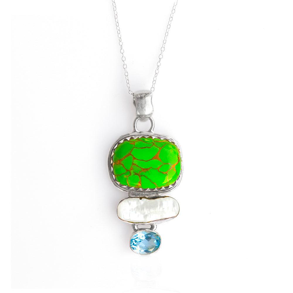 Green Copper Turquoise Solid 925 Sterling Silver Chain Pendant Jewelry - YoTreasure