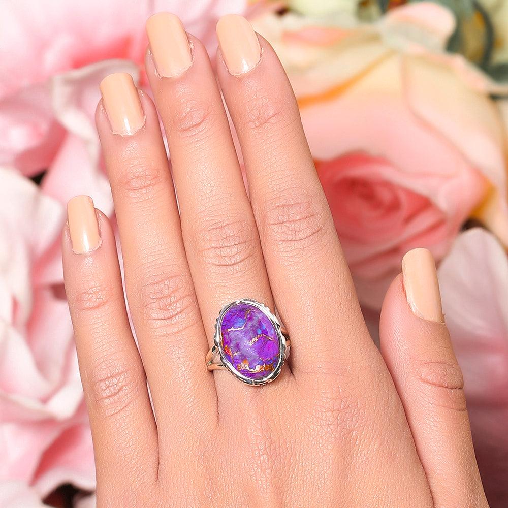 Purple Copper Turquoise Solid 925 Sterling Silver Ring Jewelry - YoTreasure