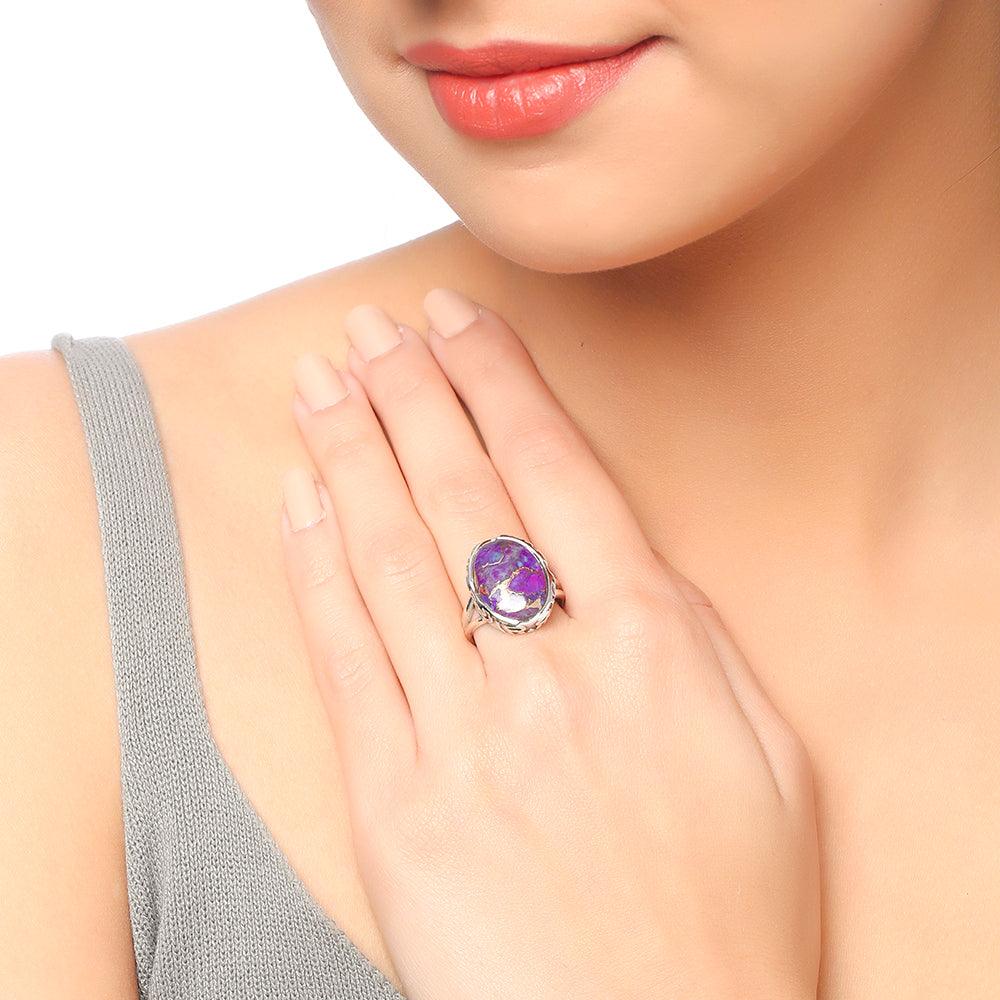 Purple Copper Turquoise Solid 925 Sterling Silver Ring Jewelry - YoTreasure