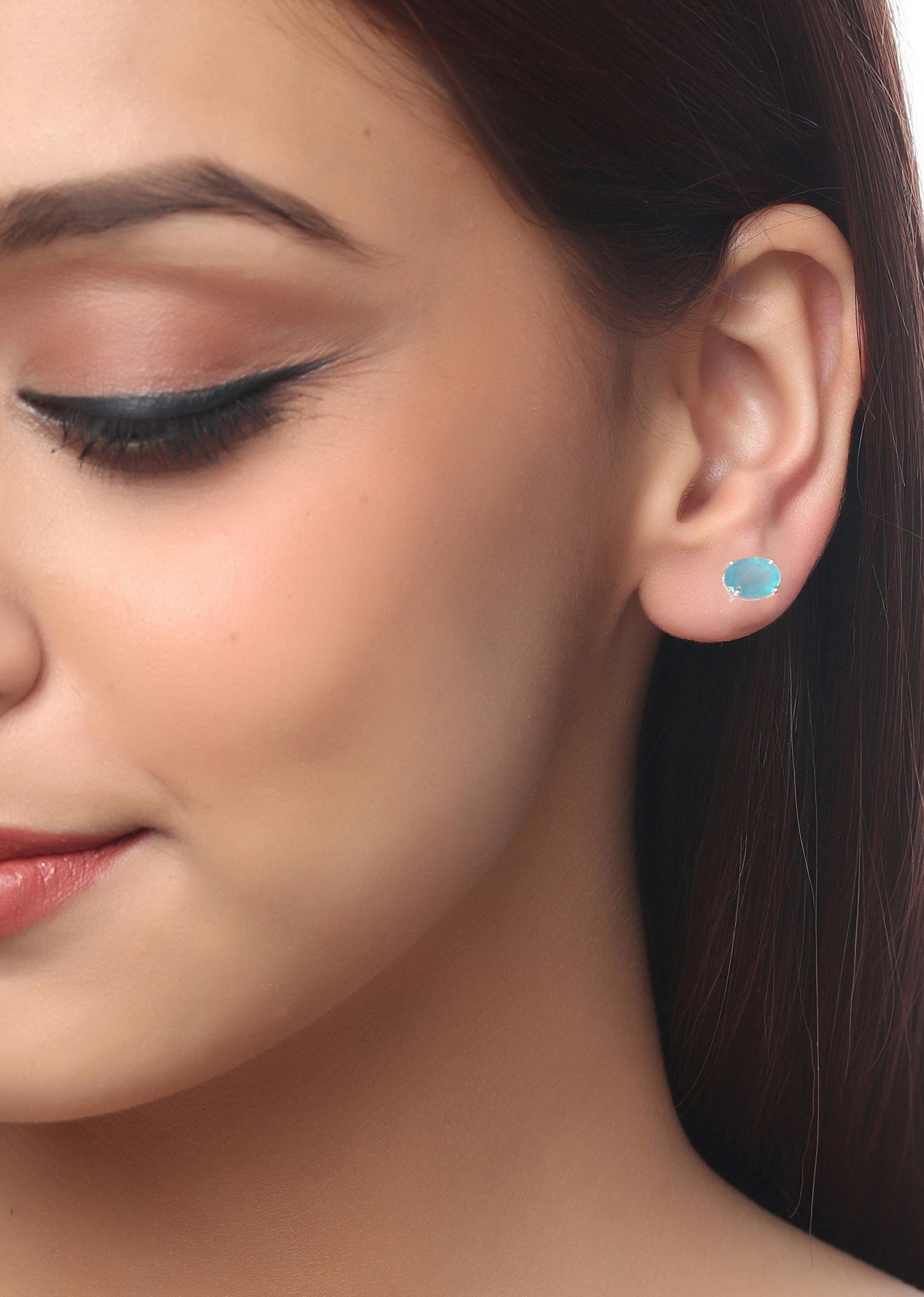 Blue Onyx Solid 925 Sterling Silver Stud Earrings - YoTreasure