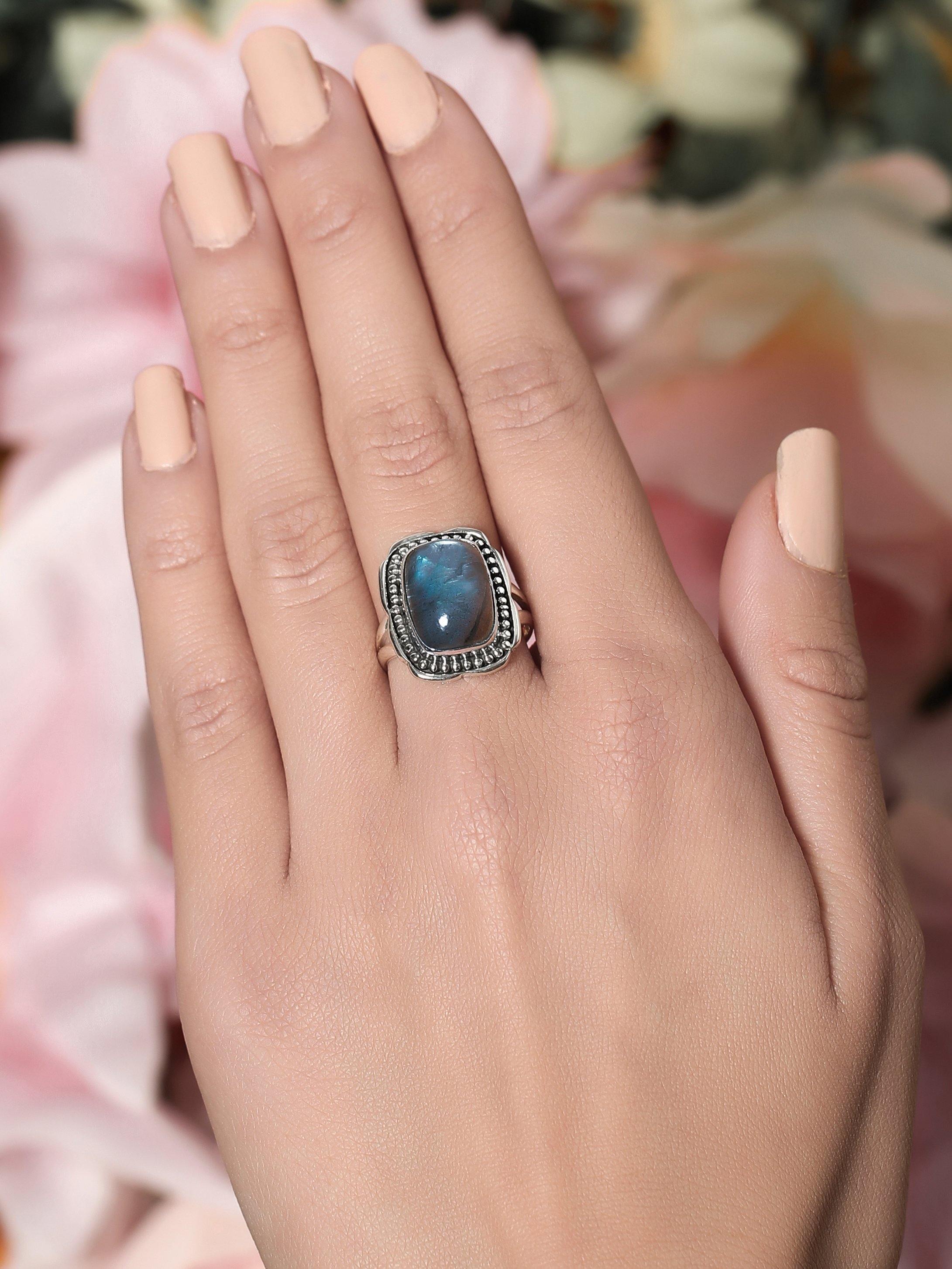 Blue Fire Labradorite Solid 925 Sterling Silver Ring Jewelry - YoTreasure