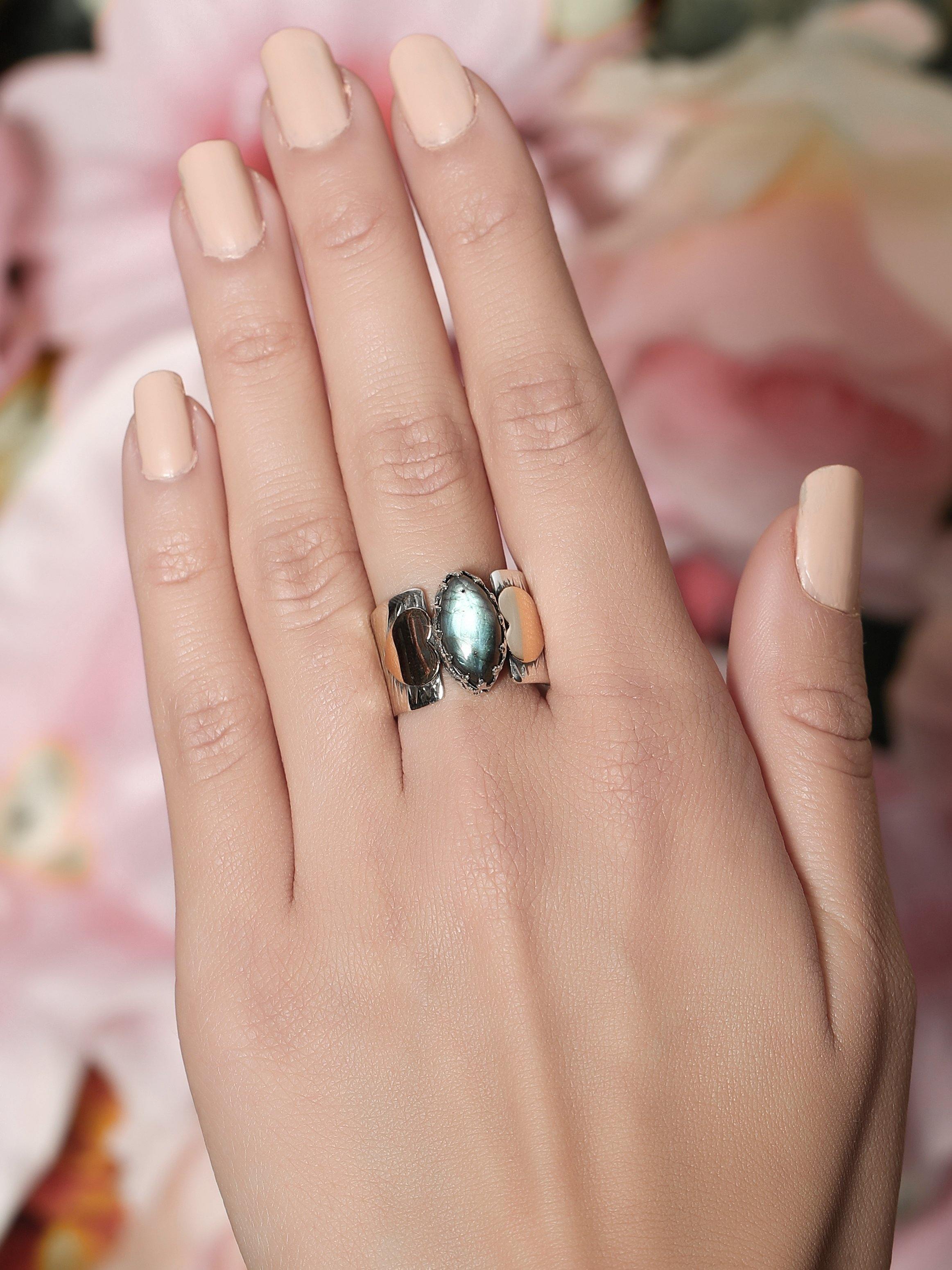 Labradorite Solid 925 Sterling Silver Brass Ring Jewelry - YoTreasure