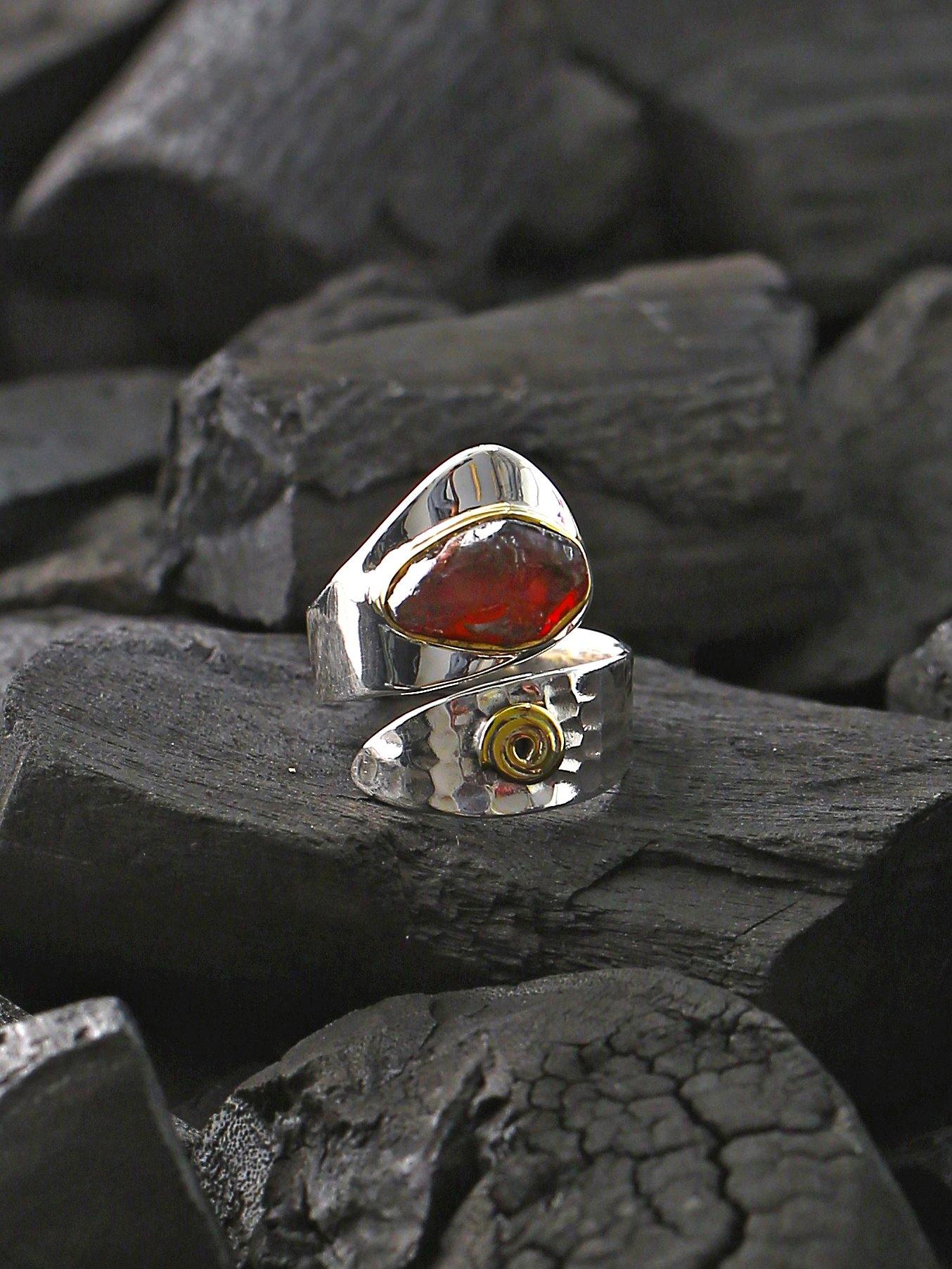 Rough Garnet Solid 925 Sterling Silver Brass Ring Jewelry - YoTreasure