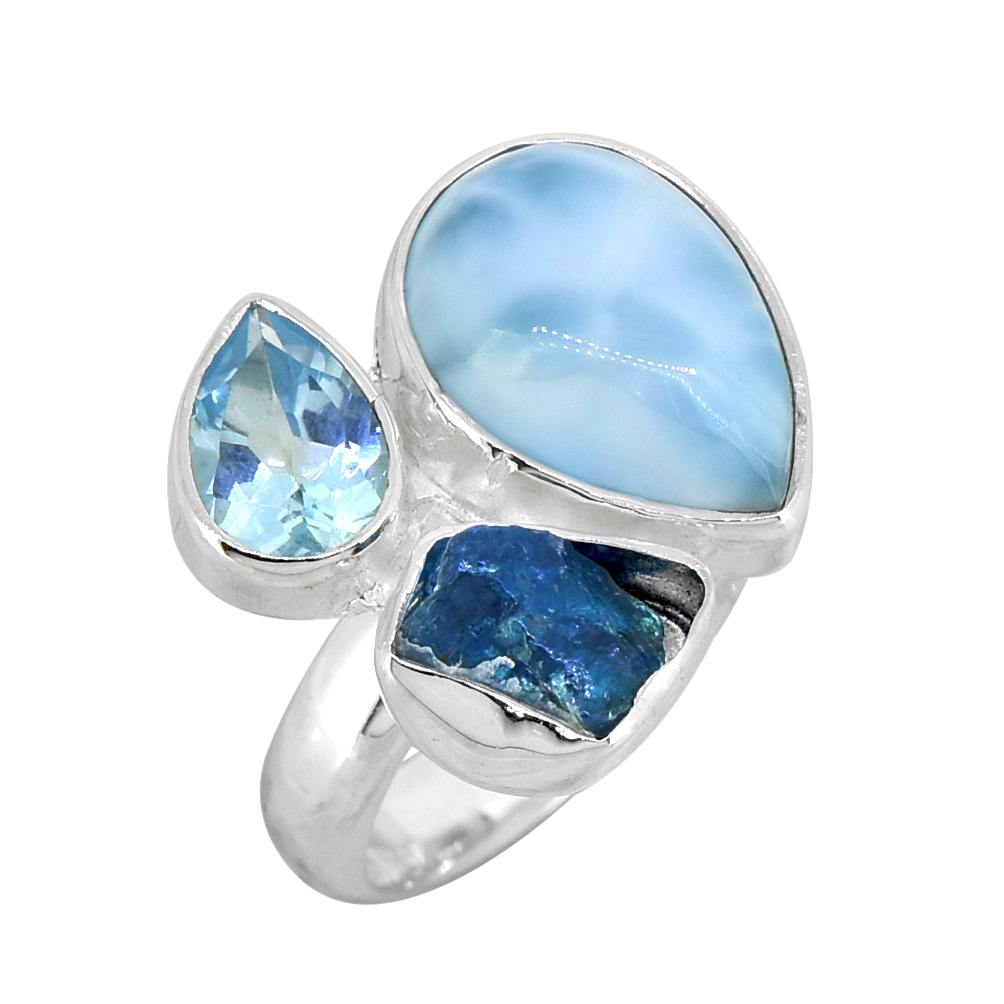 Natural Larimar Solid 925 Sterling Silver Ring Jewelry - YoTreasure