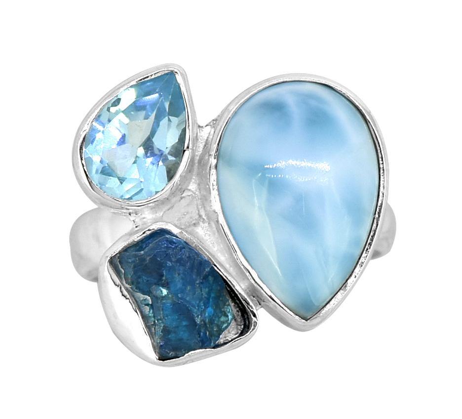 Natural Larimar Solid 925 Sterling Silver Ring Jewelry - YoTreasure