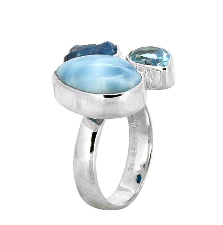 Natural Larimar Solid 925 Sterling Silver Ring Jewelry - YoTreasure