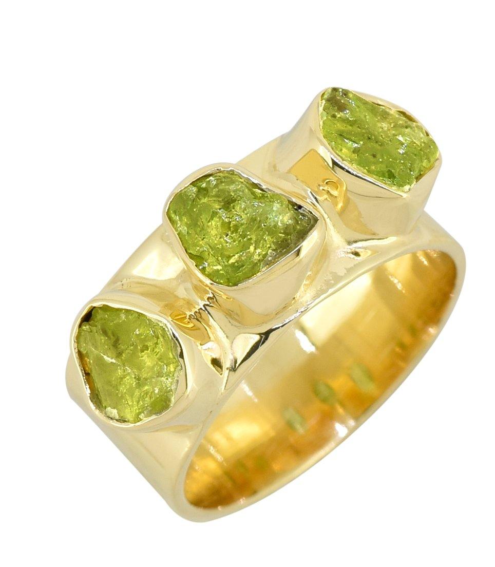 Peridot Solid 925 Sterling Silver Gold Plated Designer Ring Jewelry - YoTreasure