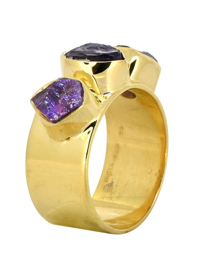 Rough Amethyst Solid 925 Sterling Silver Gold Plated Ring Jewelry - YoTreasure