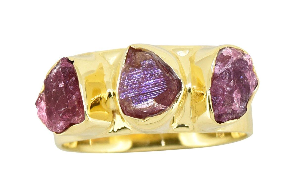 Rough Pink Tourmaline Solid 925 Sterling Silver Gold Plated Ring Jewelry - YoTreasure