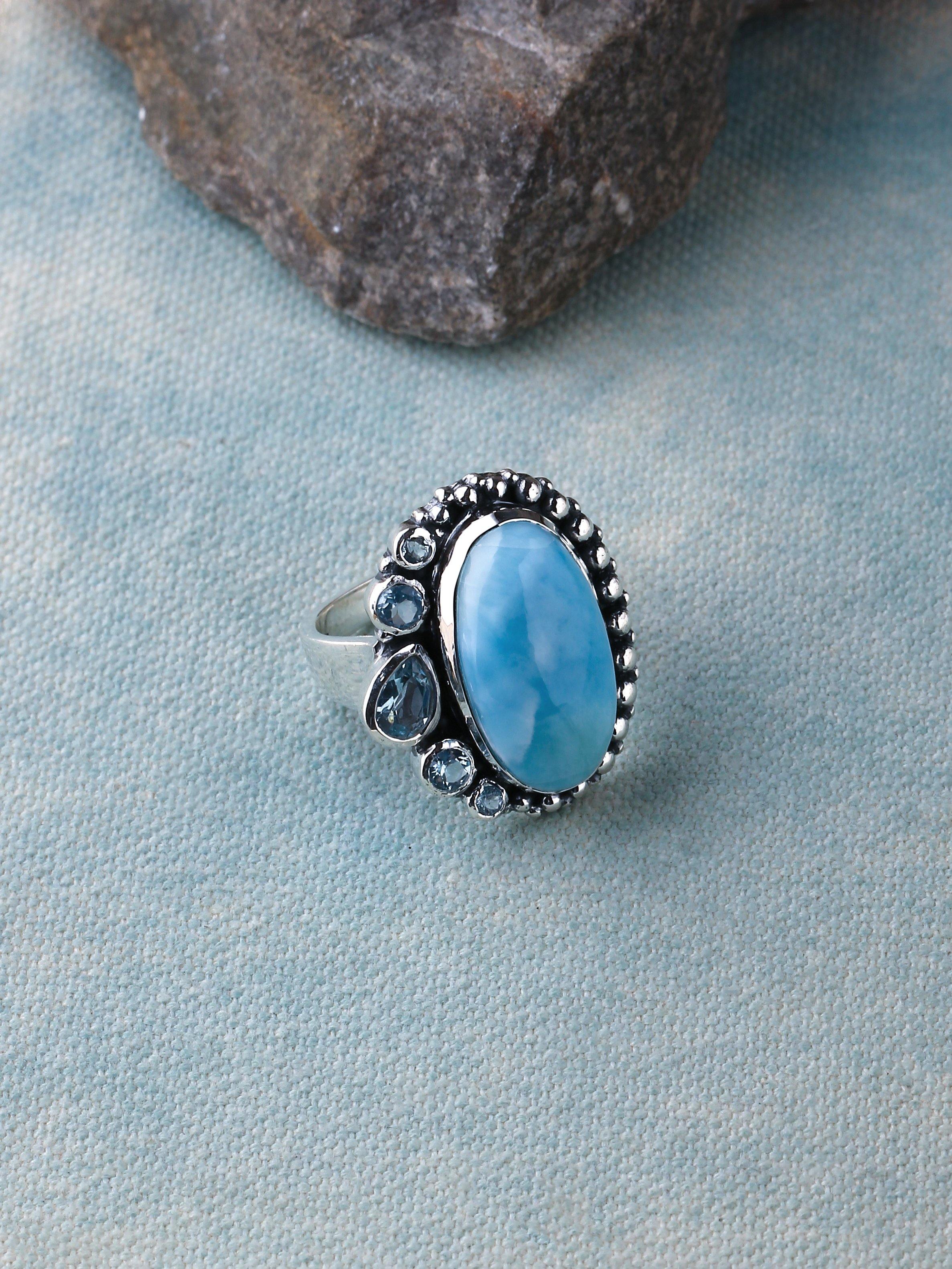 Larimar Solid 925 Sterling Silver Gemstone Ring Jewelry - YoTreasure