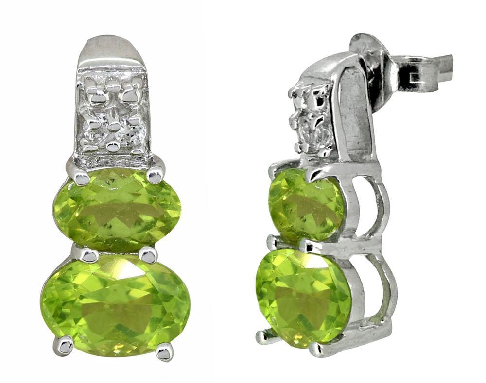 925 Sterling Silver Natural Green Peridot White Topaz Stud Earrings - YoTreasure