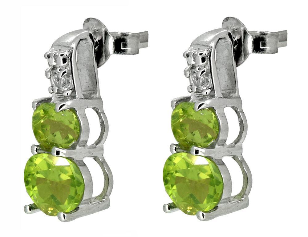 925 Sterling Silver Natural Green Peridot White Topaz Stud Earrings - YoTreasure