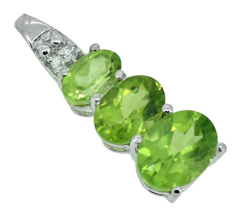 18" Natural Green Peridot White Topaz Chain Solid 925 Sterling Silver Pendant - YoTreasure