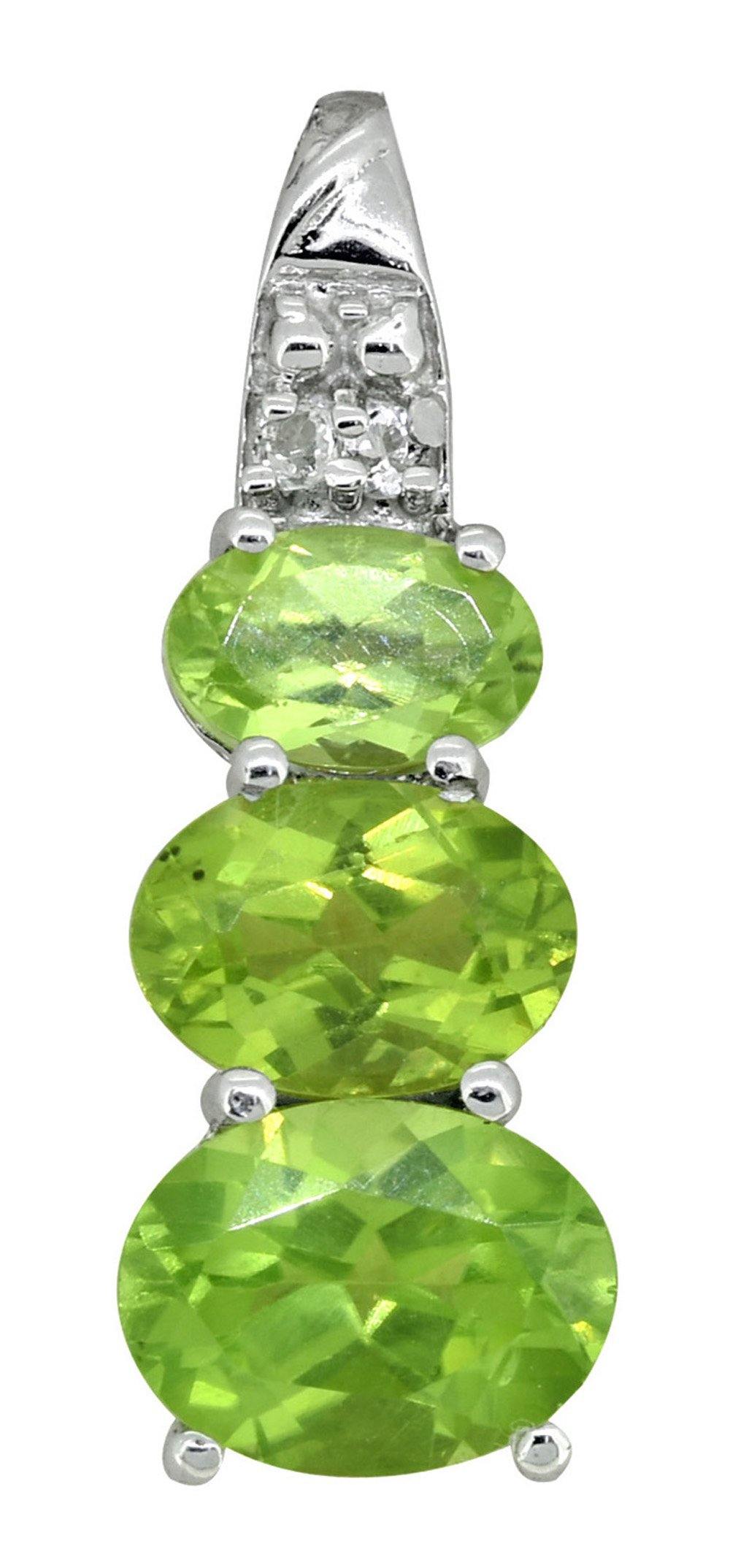 18" Natural Green Peridot White Topaz Chain Solid 925 Sterling Silver Pendant - YoTreasure