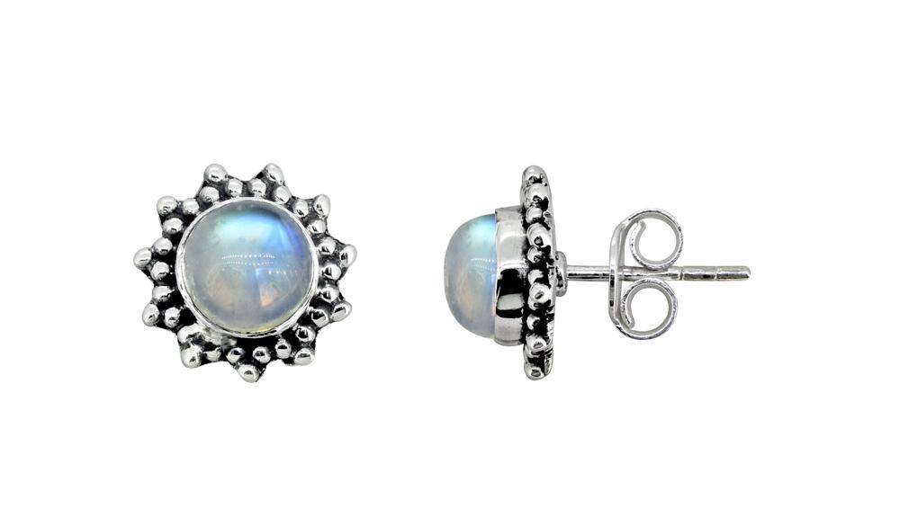 Rainbow Moonstone Solid 925 Sterling Silver Stud Earrings - YoTreasure