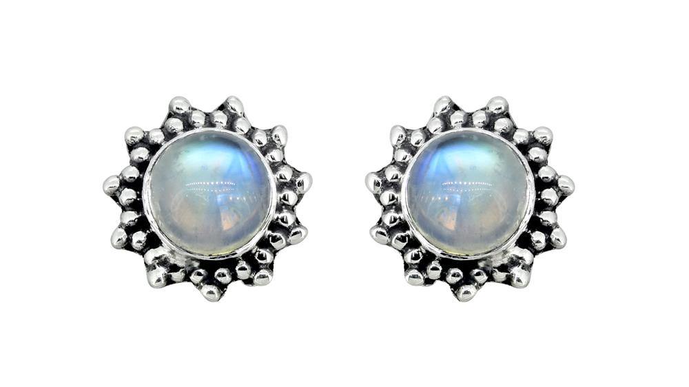 Rainbow Moonstone Solid 925 Sterling Silver Stud Earrings - YoTreasure