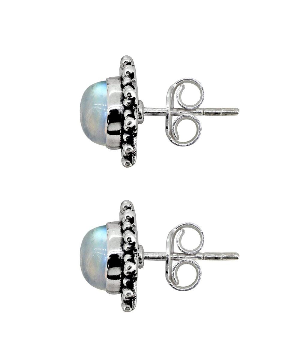 Rainbow Moonstone Solid 925 Sterling Silver Stud Earrings - YoTreasure