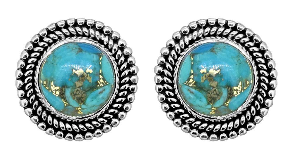 Turquoise Stud Earrings Solid 925 Sterling Silver Gemstone Jewelry - YoTreasure