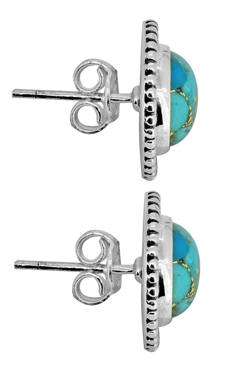 Turquoise Stud Earrings Solid 925 Sterling Silver Gemstone Jewelry - YoTreasure