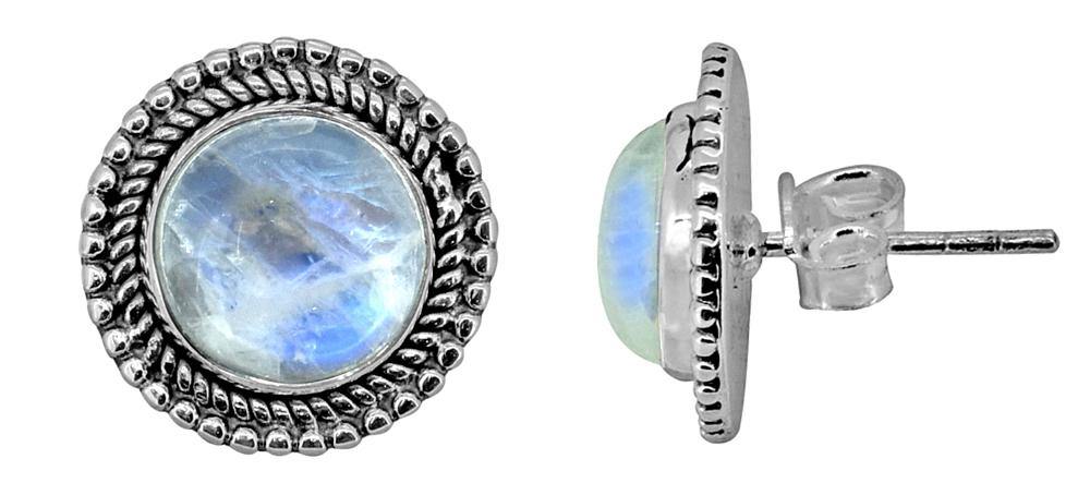 Rainbow Moonstone Stud Earrings Solid 925 Sterling Silver - YoTreasure