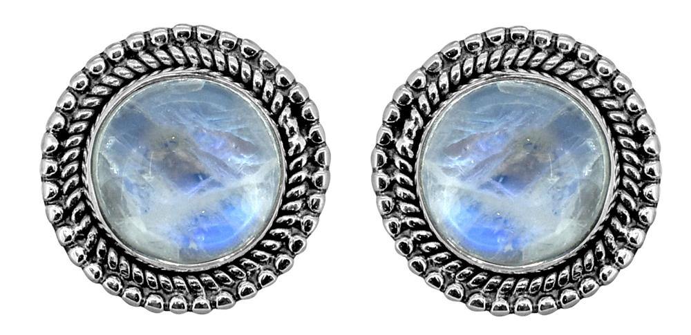 Rainbow Moonstone Stud Earrings Solid 925 Sterling Silver - YoTreasure