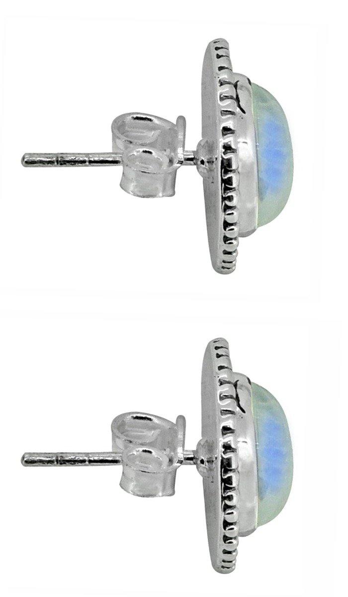 Rainbow Moonstone Stud Earrings Solid 925 Sterling Silver - YoTreasure