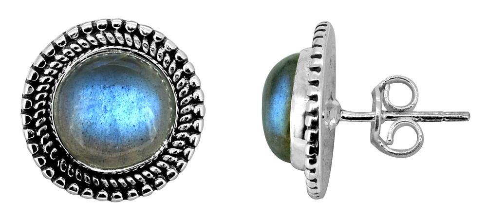 Labradorite Stud Earrings Solid 925 Sterling Silver Gemstone Jewelry - YoTreasure