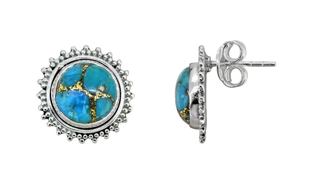 Blue Copper Turquoise Solid 925 Sterling Silver Stud Earrings - YoTreasure