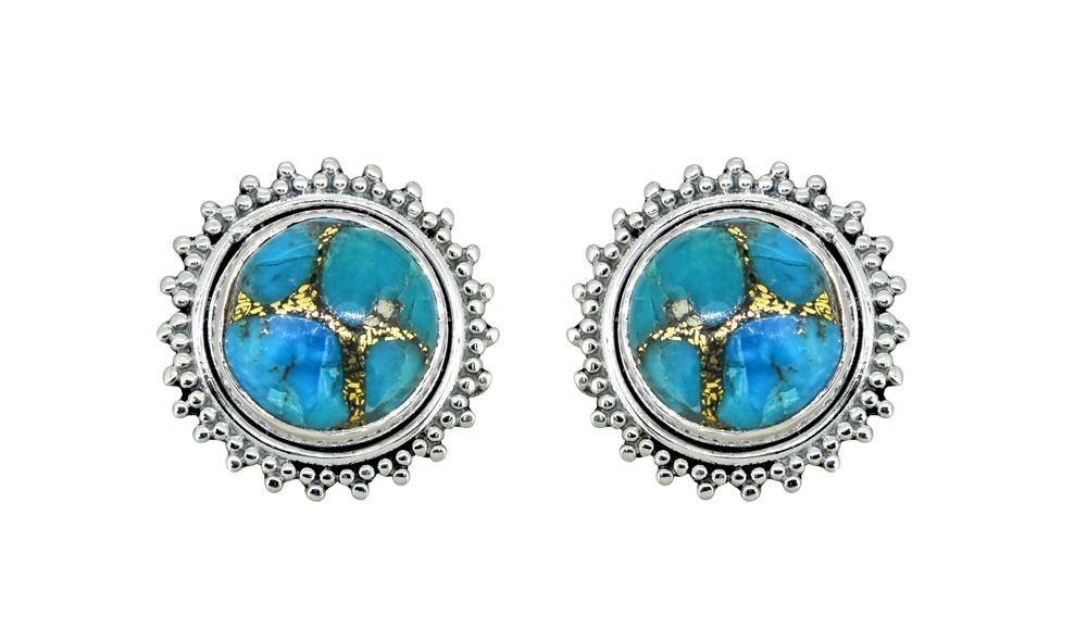 Blue Copper Turquoise Solid 925 Sterling Silver Stud Earrings - YoTreasure