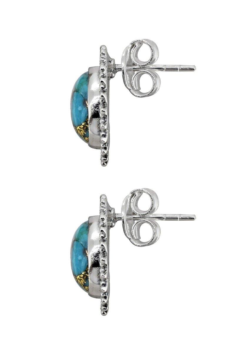 Blue Copper Turquoise Solid 925 Sterling Silver Stud Earrings - YoTreasure
