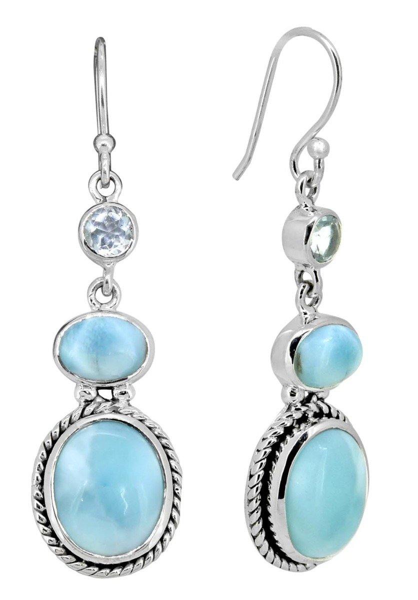 Larimar Blue Topaz Solid 925 Sterling Silver Dangle Earrings Jewelry - YoTreasure